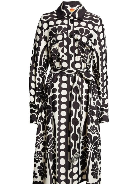 FARM Rio Dresses & Skirts - FARM Rio - Palermo Long Sleeve Belted Midi Shirtdress, black & white print, XXS